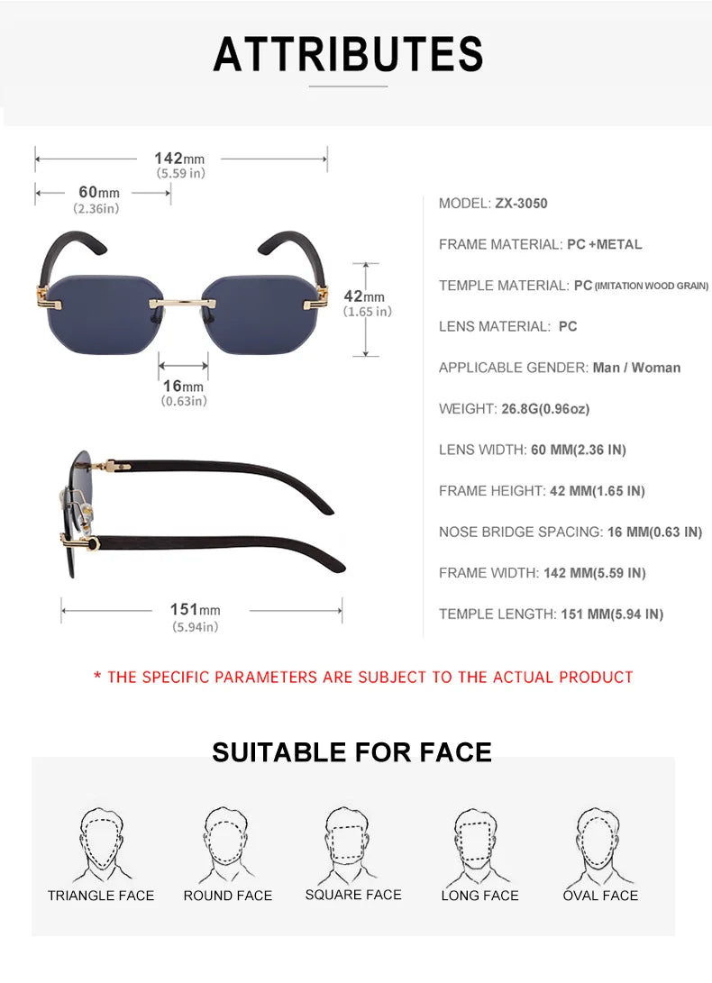 Vintage Square Rimless Sunglasses – 2025 Luxury UV400 Anti-Blue Light Eyewear for Men