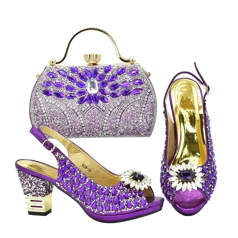 New Arrival Italian Shoes and Bags Matching Set Decorated with Rhinestone Plus Size Shoes Luxury Italian Shoe and Bag Set 2025