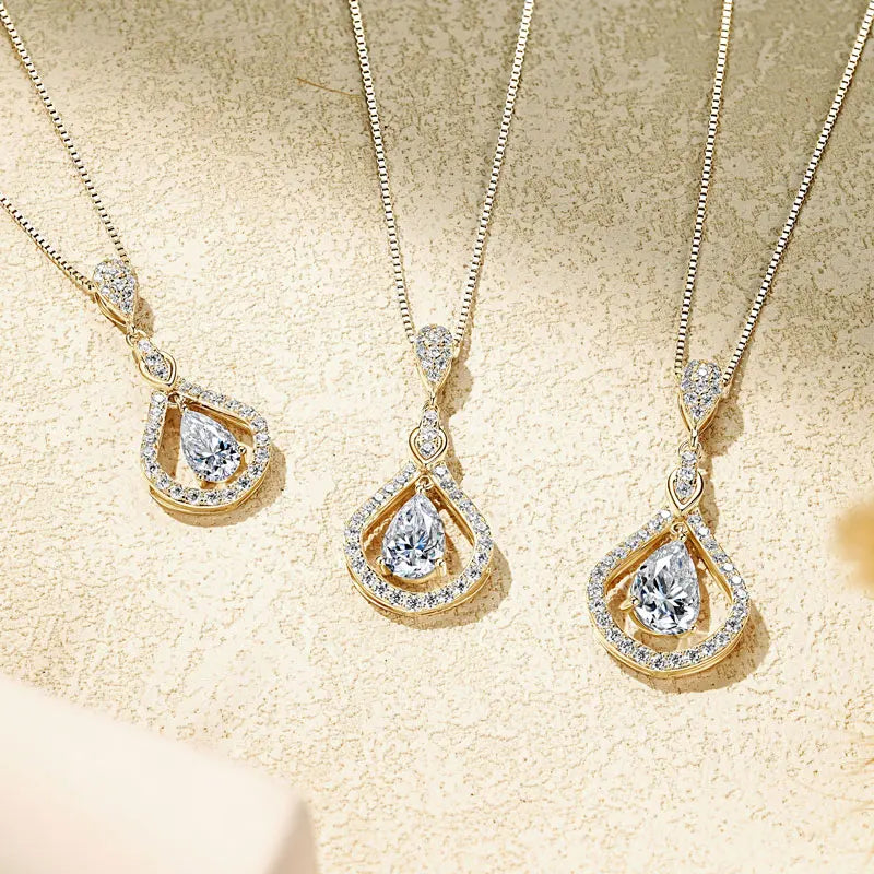 Lnngy 925 Sterling Silver Droplet Pendant Necklaces Certified 1ct/1.5ct/2ct Moissanite Necklace For Women 2025 Trend Jewellry