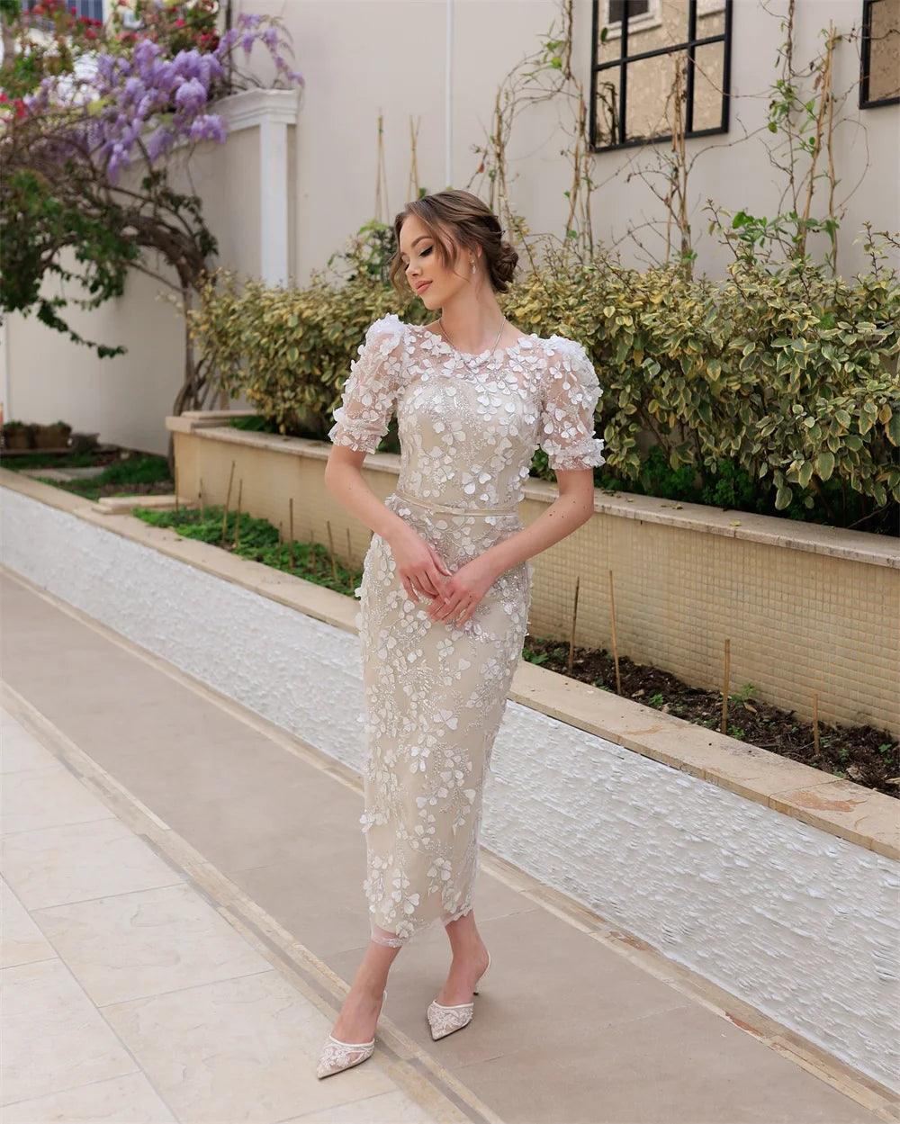 Mila O-Neck Appliques Prom Dresses 2025 Short Sleeeves Sequins Evening Dresses Elegant Ankle-Length Customized Party Dresses