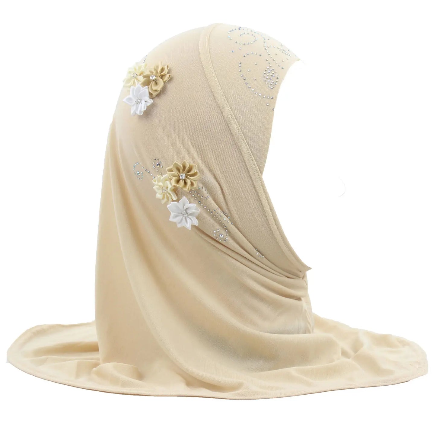 Islamic Turban for Children Arab Headwraps Arab Shawl Ramadan Eid Muslim Girls Diamonds Flowers Hijab Headband 2-6 Years