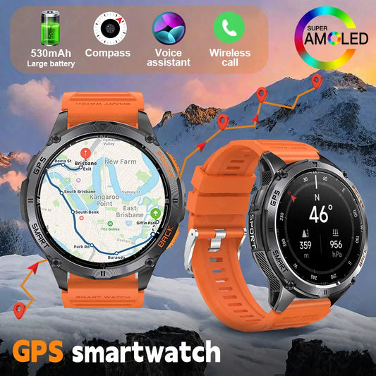 LIGE New GPS tracking Smart Watch BT Call 466*466 AMLOED Screen Heart Rate 530mAh Battery Outdoor Compass Flashlight Smartwatch