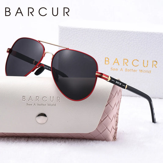 BARCUR Oversize Cool Fashion Polarized Sunglasses Double Beam Design Metal Elliptical Frame Women Sun Glasses Apparel Accessory