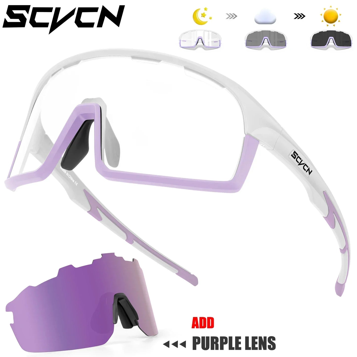 SCVCN Photochromic Cycling Sunglasses for Man Blue Outdoor Sports Bike Glasses MTB Fishing Glasses Bicycle Goggles UV400 2lens