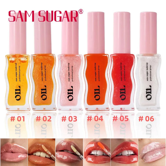 SAM SUGAR Honey Infused Hydrating Lip Oil 8ml Long Lasting Moisturizing Liquid Lip Gloss 6 Colors Temperature Makeup Cosmetics