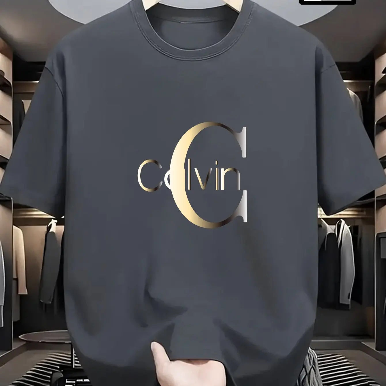 Men’s Summer 100% Cotton Casual T-Shirt,Calvin Letter Pattern Print | Loose Fit | Sports & Streetwear Style.