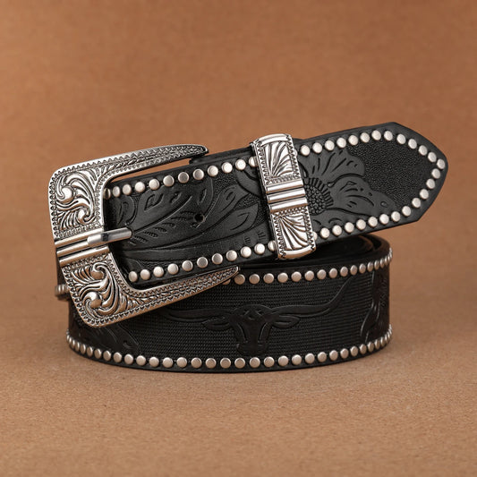 A casual, individual and retro belt, Western-style clothing accessory, metal buckle, PU belt, suitable for both men and women