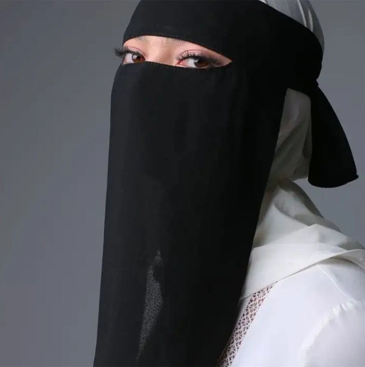 Black Chiffon Scarf Tie Back Niqab New Pearl Face Cover Muslim Prayer Khimar Niqab Face Cover for Women Solid Color Shawls