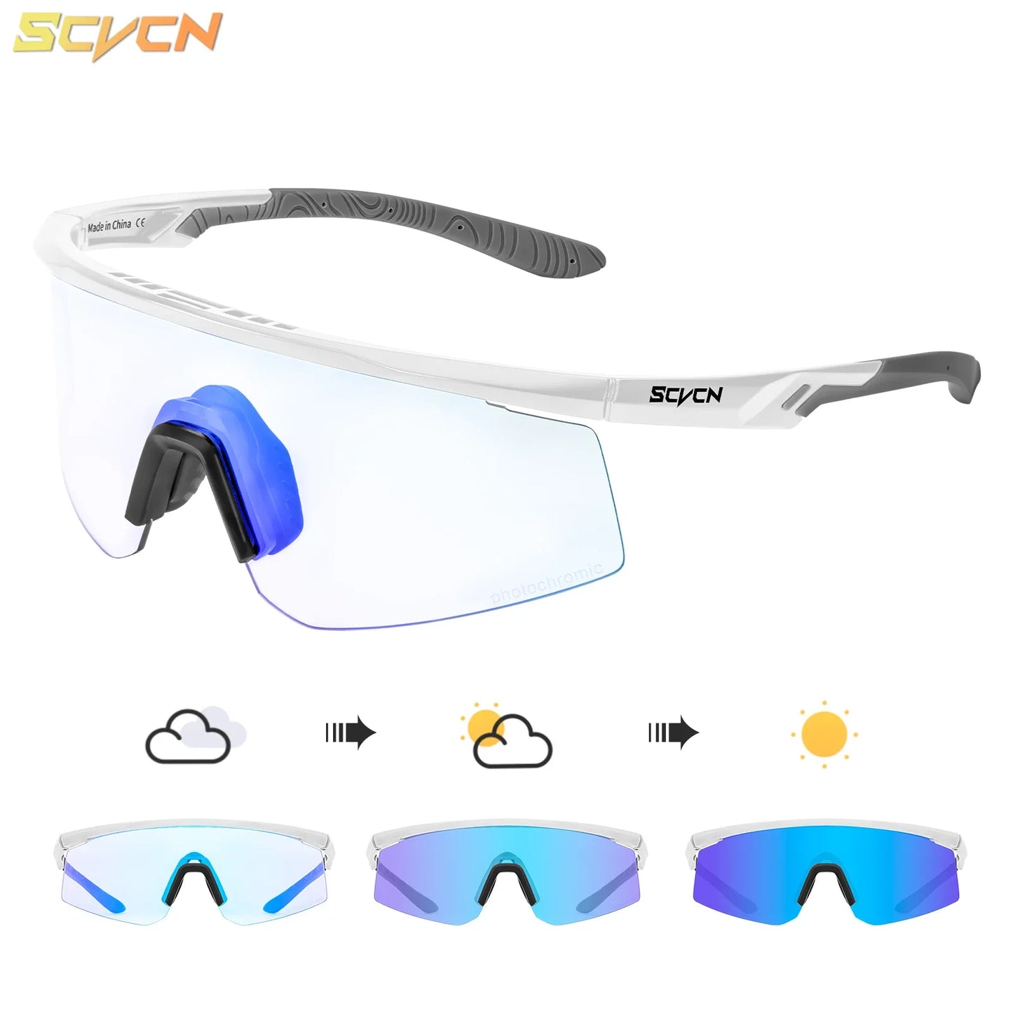 SCVCN Photochromic Sunglasses UV400 Cycling Glasses Bicycle Glasses Sports Men's MTB Road Bike Eyewear Protection Goggles UV400