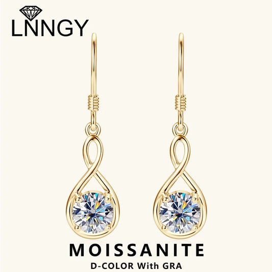 Lnngy 1.0ct Round Moissanite Dangle Hook Earring 925 Sterling Silver Ladies Light Luxury Earring for Women Fashion Jewelry Gift