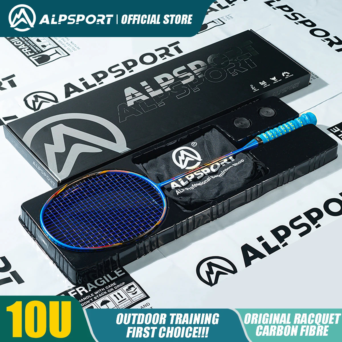 Alpsport AIR 10U Badminton Racket 52g Ultralight, HM Carbon Fiber & Titanium, 28lbs Fast Rebound for Pro Players
