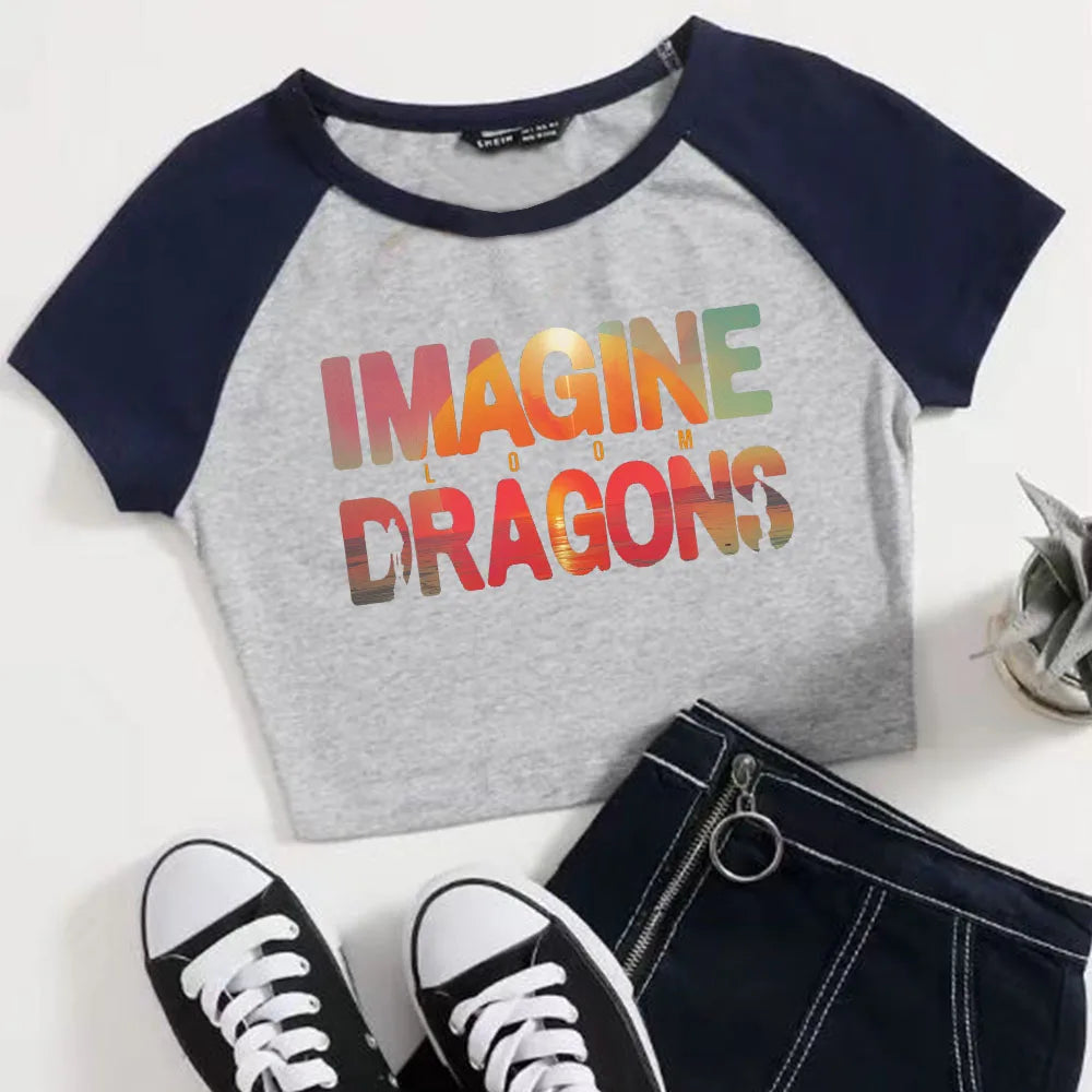 تي شيرت قصير من Imagine Dragons Loom Tour 2025 للنساء والفتيات، برقبة دائرية وأكمام قصيرة، هدية للمعجبين