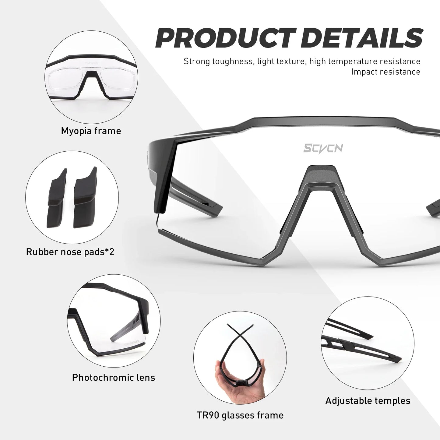 SCVCN Photochromic Cycling Glasses Bike Sunglasses for Men Fashion Mountain Bicycle Road Speed Goggles Eyewear Sports MTB Bike
