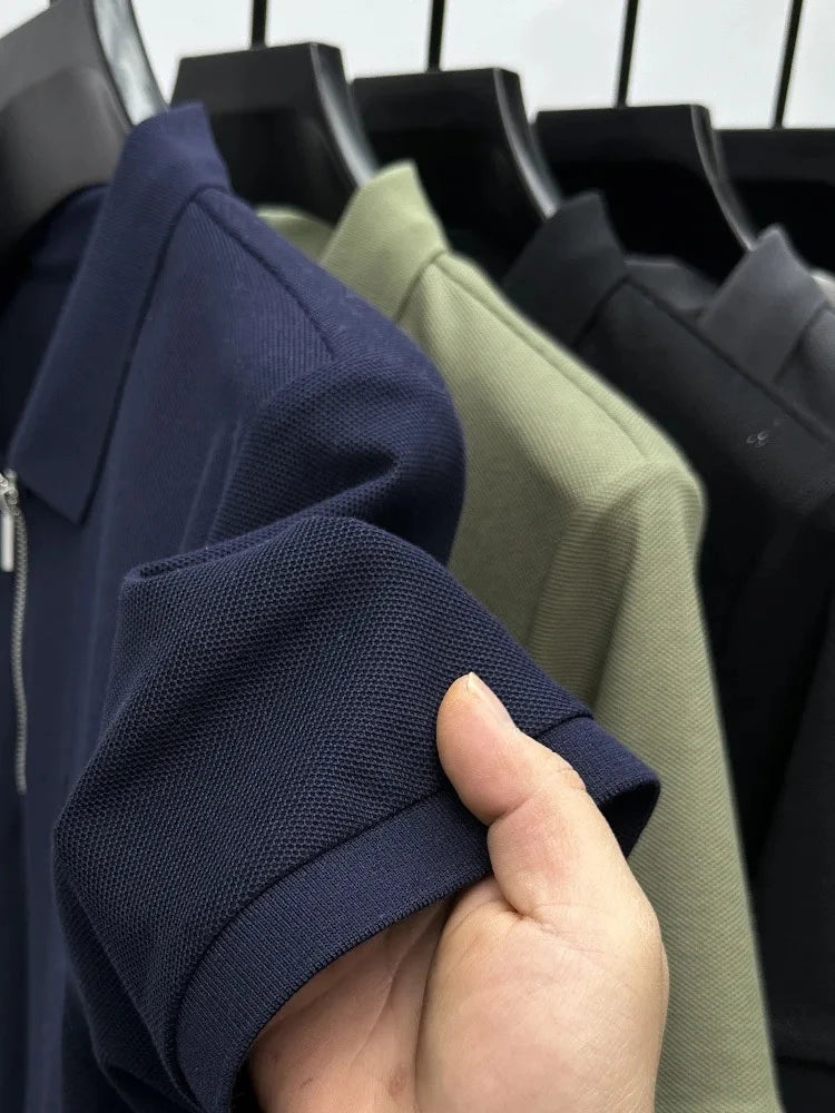 High end brand embroidered men's short sleeve half zip polo shirt short sleeve summer breathable business casual Paul T-shirt