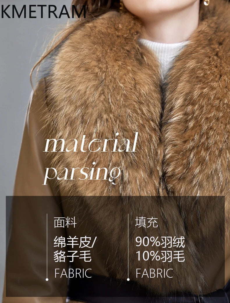 100% Sheepskin Puffer Jacket Women High Quality Long Down Coats Winter Raccoon Fur Collar Coat Womans Clothing Leren Donsjas