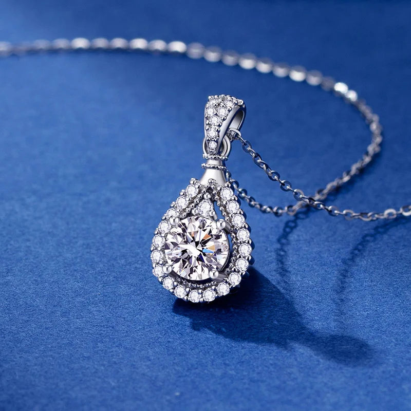 JoyceJelly 1CT Colorful Moissanite Necklace Sterling Silver 925 Jewelry Female Water Drop Shaped Pendant Top Quality Dating Gift