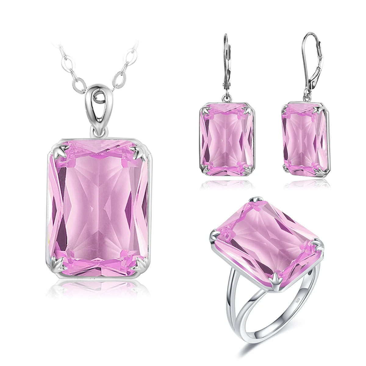 Classic Jewelry Sets for Women 18K Gold Plated Aquamarine Ring Earrings Pendant Silver 925 Anniversary Wedding Quality Gifts