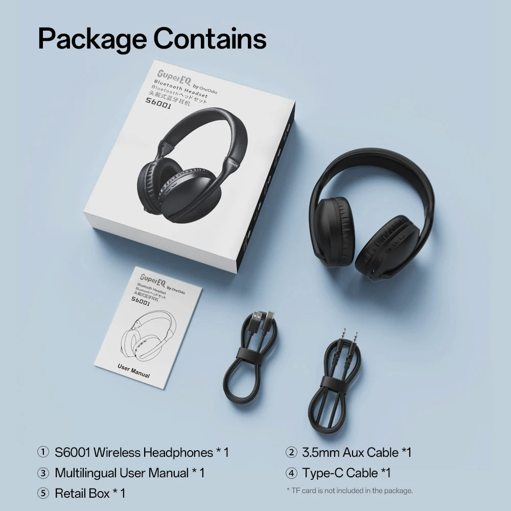 Oneodio SuperEQ S6001 Bluetooth Headphones Over Ear Wireless Headset With Micro SD/TF Card/FM Radio Modes Stereo HiFi Headphones