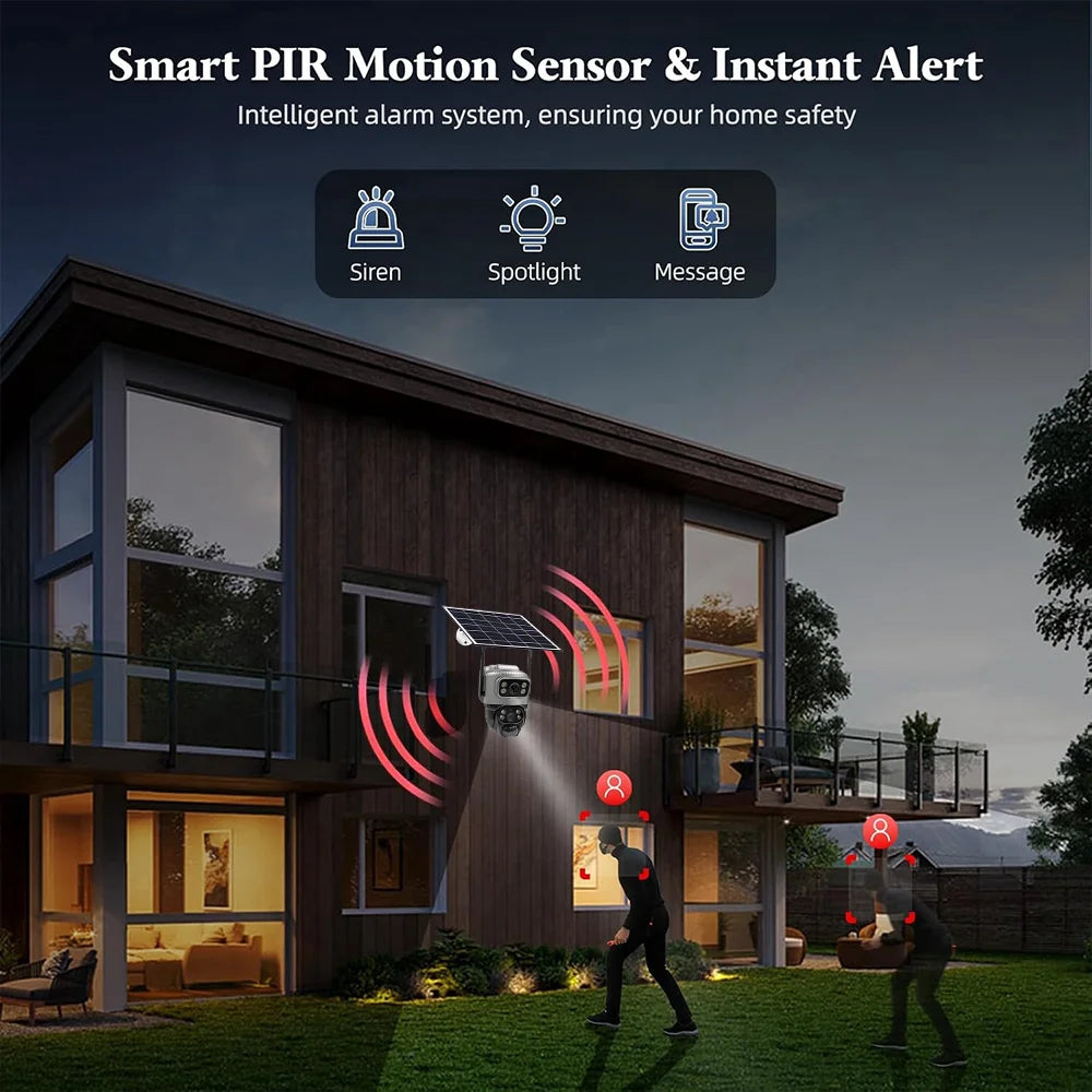 4G Solar Camera Outdoor Dual Lens PTZ Low Powered CCTV Video V380 Cameras PIR Motion Detect Security Protection Surveillance Cam