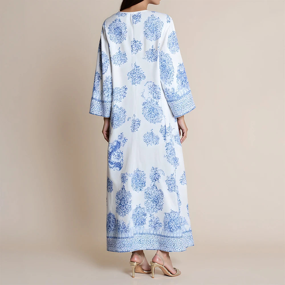 Rafiah Women's Dresses Summer Elegant Decent 2025 Floral Full Print Y2k Long Sleeve V-Neck Midi A Line Long Dresses