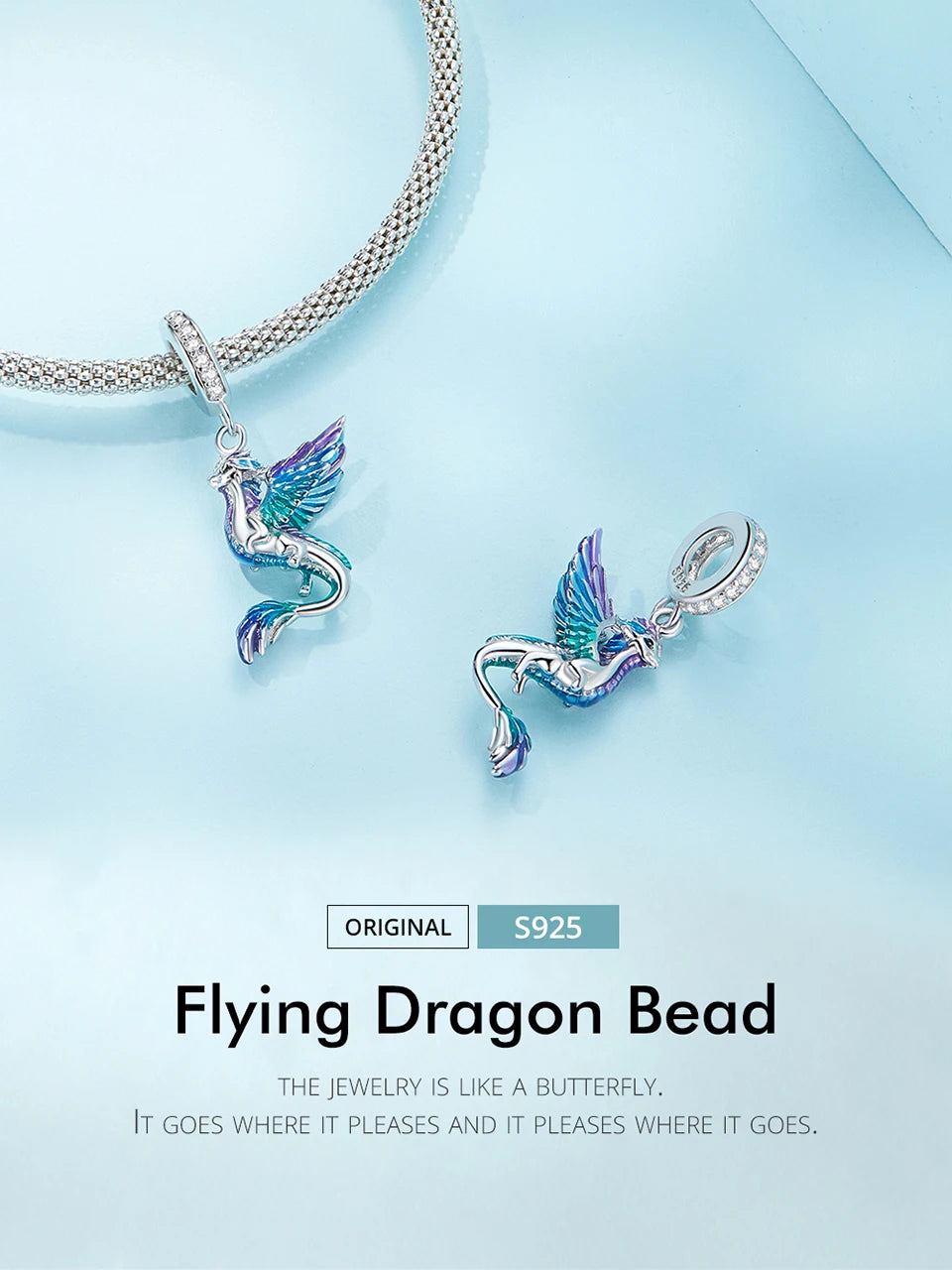 Bamoer  925 Sterling Silver Phoenix Pendant Dragon Charms Enamel Process Plated Platinuma Fit Women DIY Bracelet Fine Jewelry