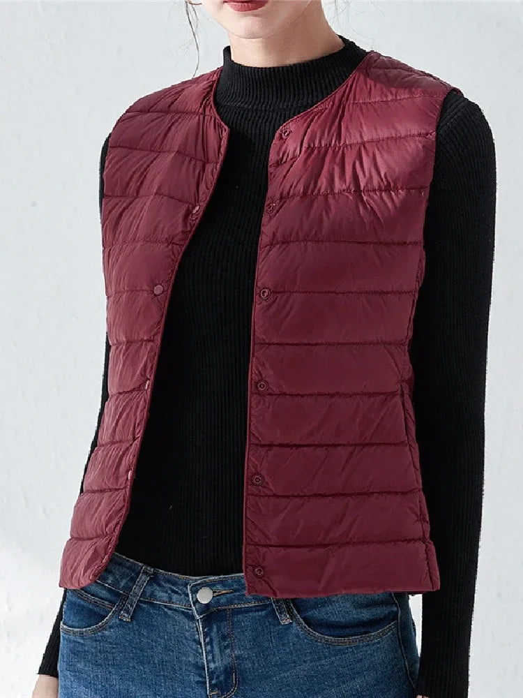 Women Sleeveless Puffer Vest Women's Ultra Light Down Vest Women Two Ways Waistcoat Portable Warm Sleeveless Winter Liner