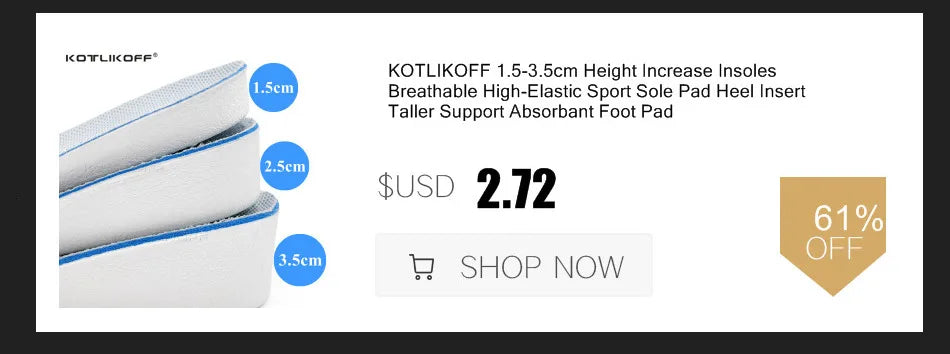 نعل داخلي لزيادة ارتفاع القدم من KOTLIKOFF للنمو 1.5/2.5/3.5 سم، نعل داخلي غير مرئي لرفع الارتفاع، نعل داخلي لزيادة ارتفاع الكعب