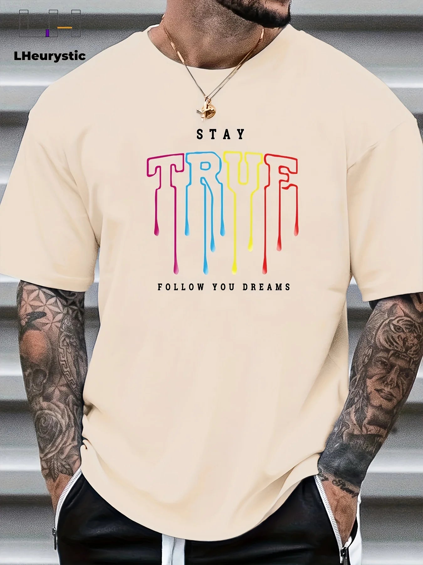 Men’s Summer 100% Cotton Casual T-Shirt,“Stay” Letter Print | Loose Fit | Round Neck | Breathable Comfort