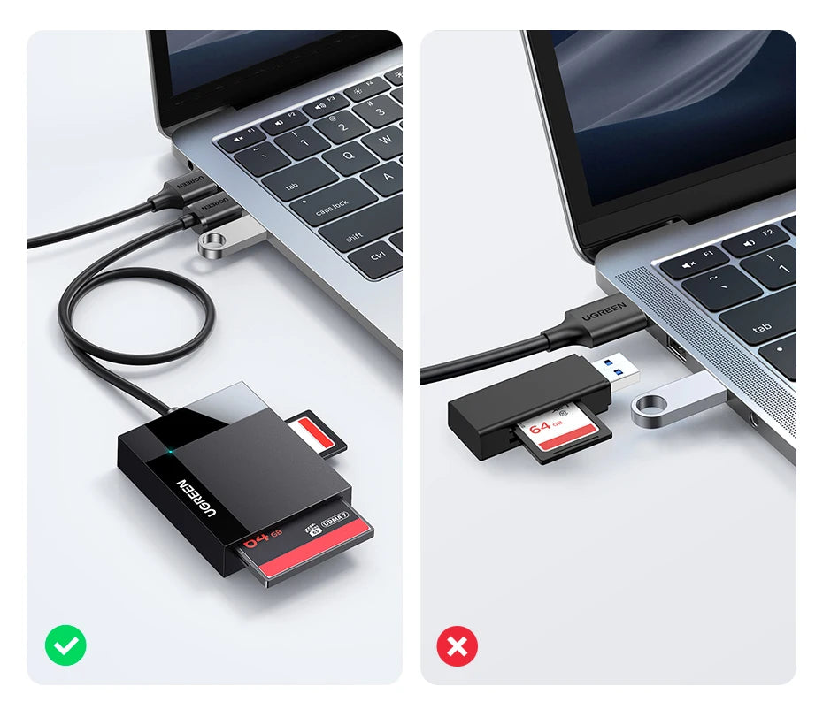 UGREEN Card Reader 4-in-1 USB3.0/USB-C SD Micro SD TF CF MS Compact Flash Card Adapter for Laptop PC Multi OTG Smart Card Reader