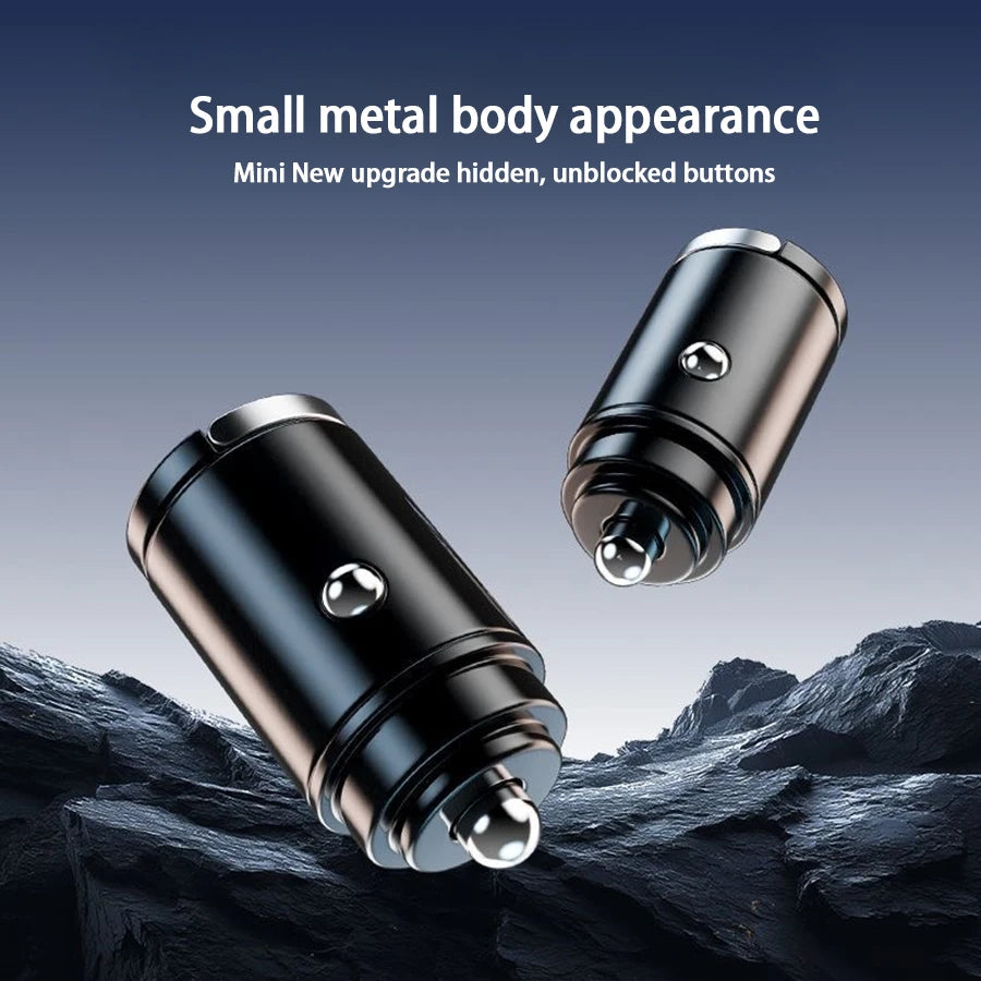 شاحن سيارة صغير مخفي مزود بحلقة سحب USB+TYPE C شاحن سريع مناسب لمجموعة متنوعة من أجهزة الهواتف المحمولة