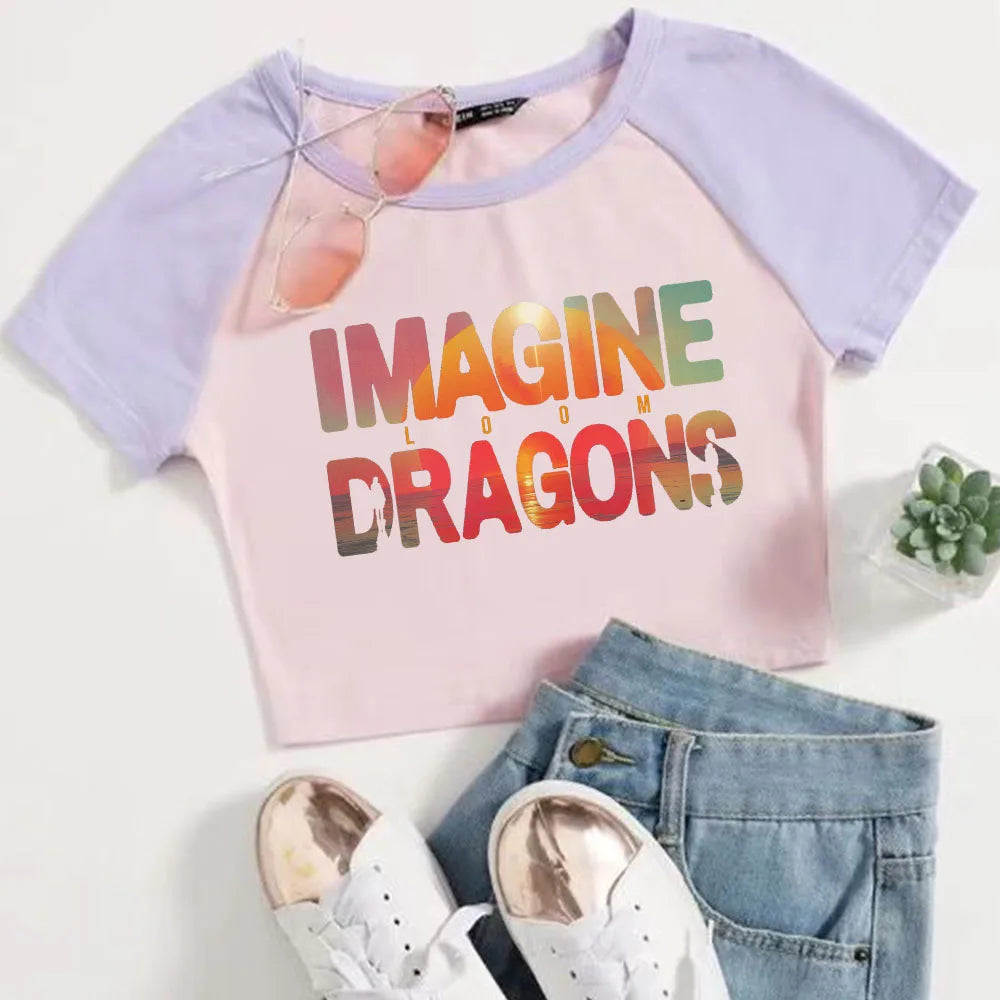 تي شيرت قصير من Imagine Dragons Loom Tour 2025 للنساء والفتيات، برقبة دائرية وأكمام قصيرة، هدية للمعجبين