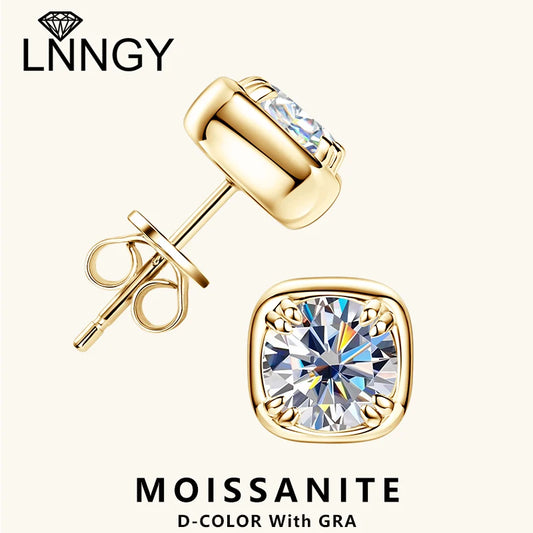 Lnngy Sparkling 6.5MM 1CT Moissanite Earrings For Women Certified 925 Sterling Silver Square Shape Stud Earring 2025 New Jewelry