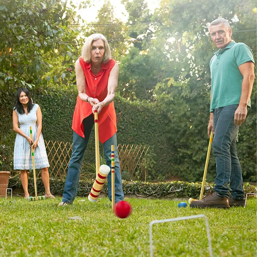Croquet Game 6 Players Outdoor Family Games Reusable Wooden Bowling Set Outdoor Sports Kit For Men Women