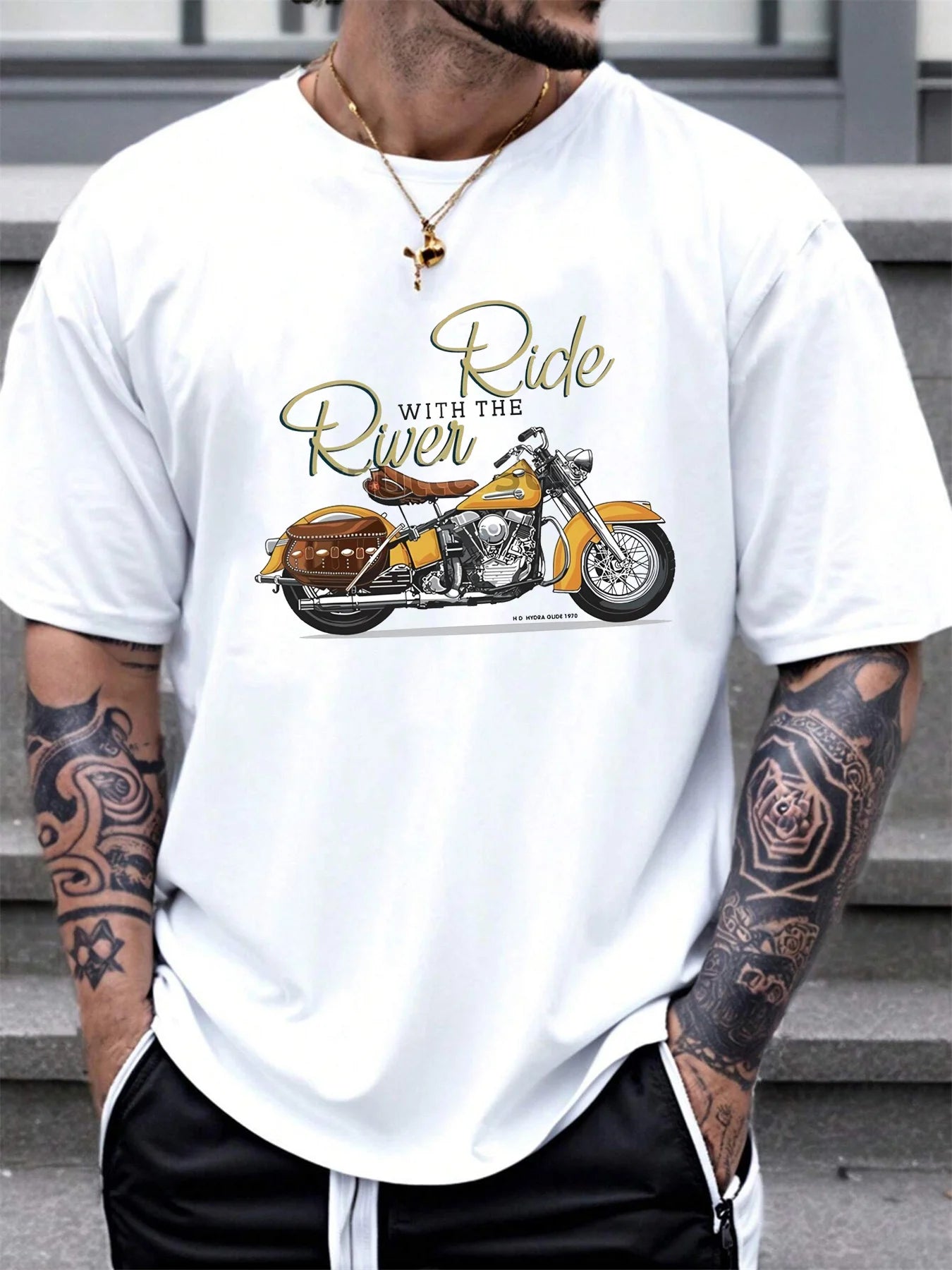 🏍️ Men’s Summer 100% Cotton Casual T-Shirt,Classic Retro Motorcycle Print | Loose Fit | Breathable Comfort