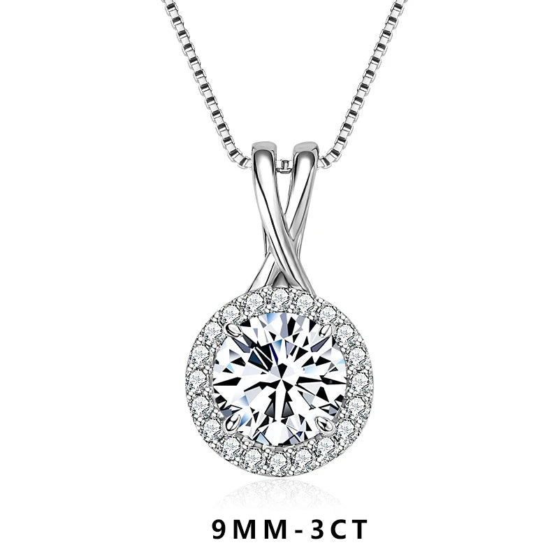 Lnngy GRA Certified D Color Moissanite Necklaces 925 Sterling Silver 1ct/2ct/3ct Moissanites Pendant Necklace for Women Jewelry
