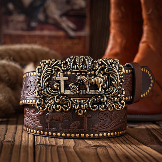 A Western-style PU material belt for both men and women, a casual, retro and classic personalized belt