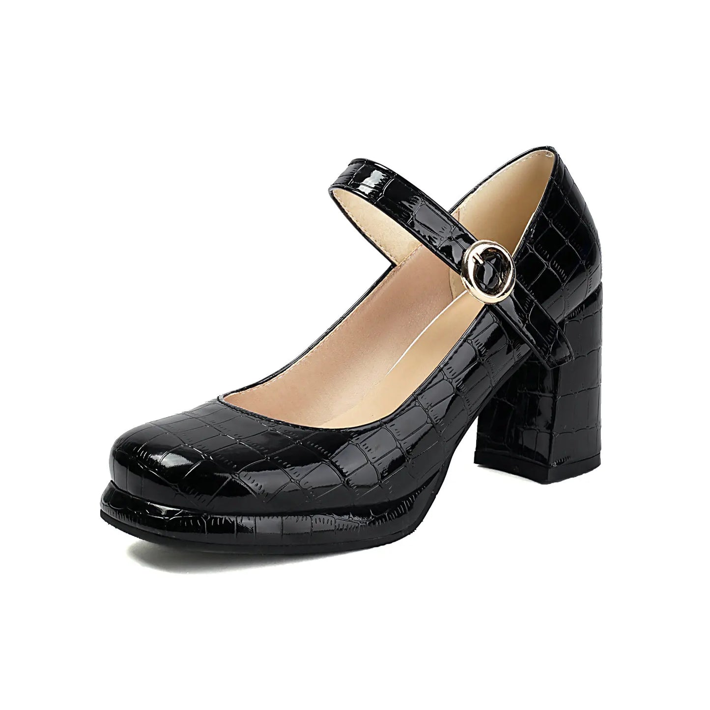 Women’s Platform Strappy Mary Jane Heels – Black & Red Patent Alligator Print – Sizes 31–50