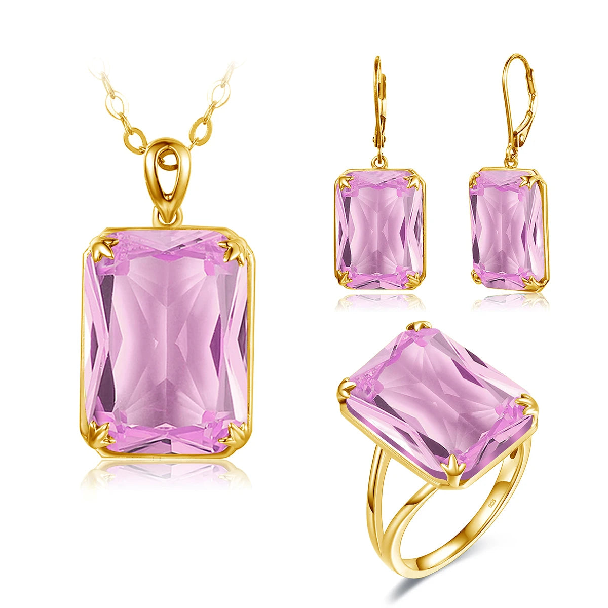 Classic Jewelry Sets for Women 18K Gold Plated Aquamarine Ring Earrings Pendant Silver 925 Anniversary Wedding Quality Gifts