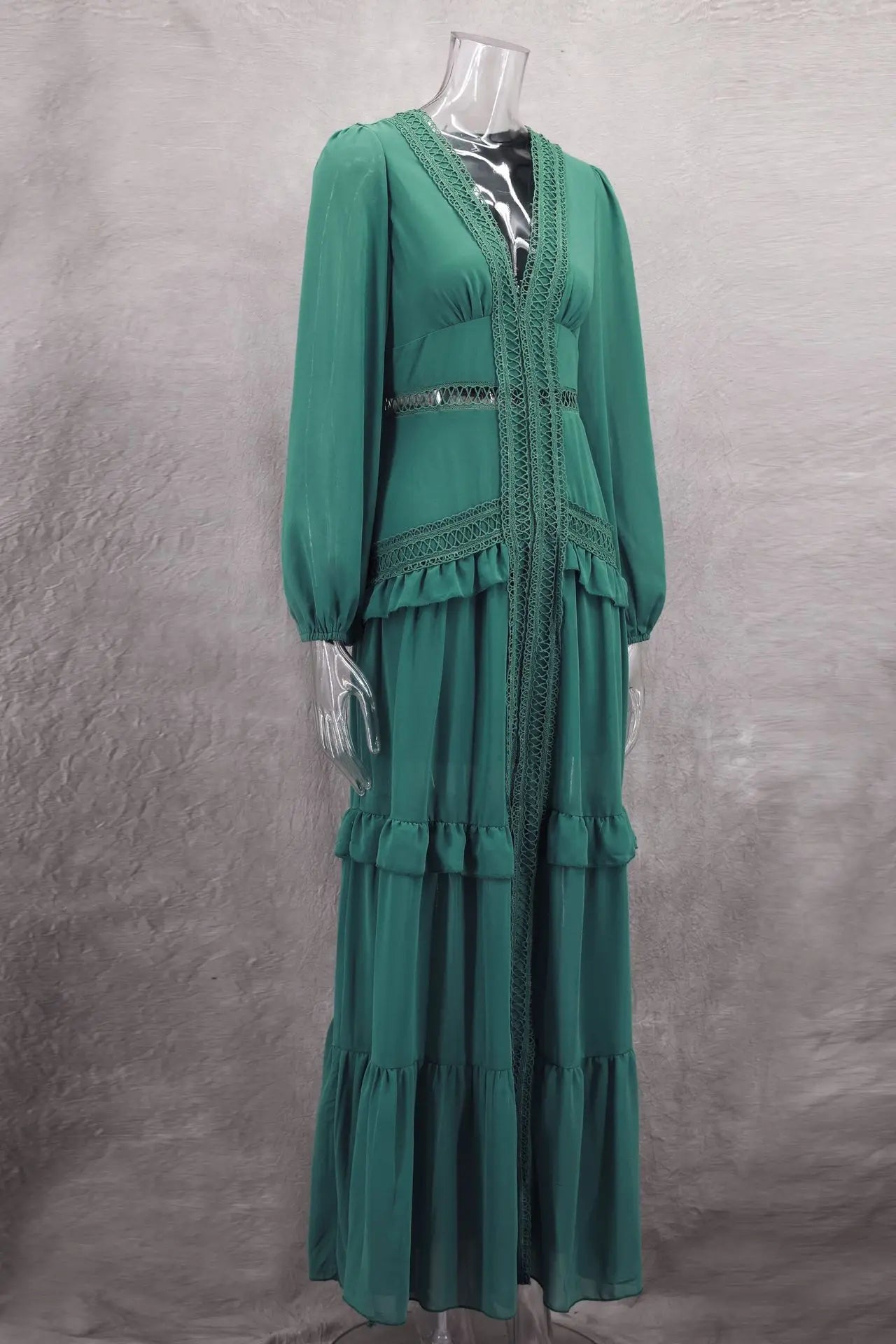 Maxi Dress Ruffles Long Sleeve Hollow Out Evening Dresses Party Chic Robe Green Blue Purple New In Holiday Summer