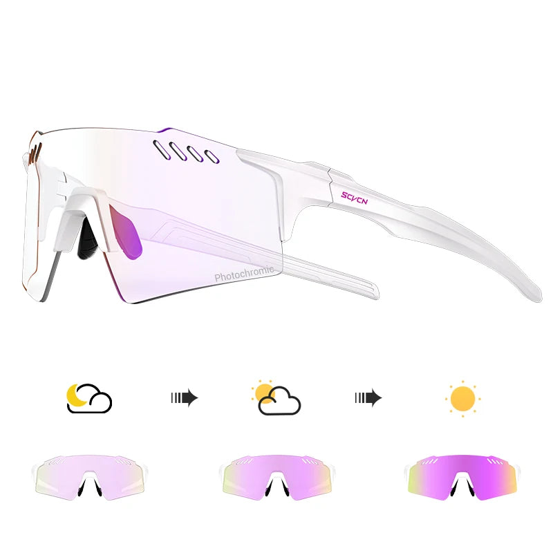 SCVCN Photochromic Cycling Glasss Rimless Outdoor Sports Running Drving Sunglasses for Men Goggles Mtb Bicycle Eyewear 1 Lens