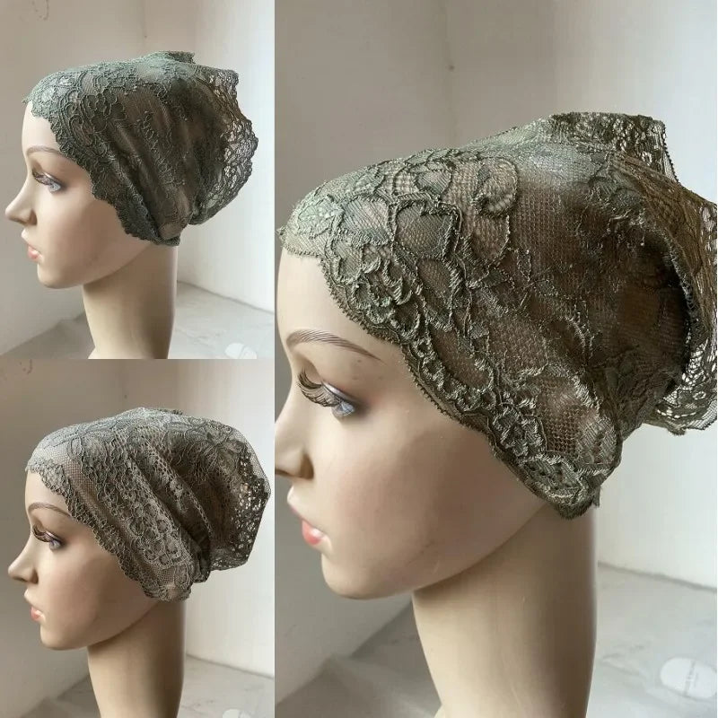 Full Cover Head Inner Cap Flower Lace Muslim Headscarf Islamic Headwear Underscarf Turban Indian Hat Pattern In Random