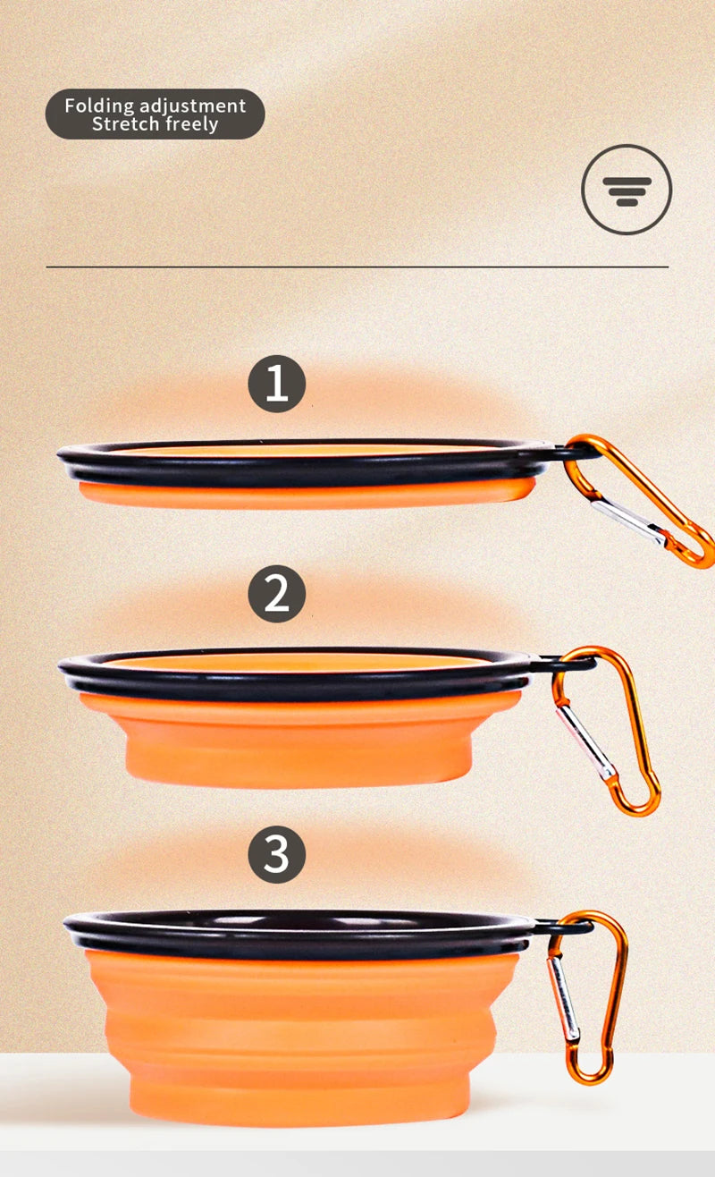 350ML Folding Black Frame Bowl with Keychain Pet Bowl Portable Travel Bowl Convenient Cat Bowl Not Easy to Deform Folding Bowl