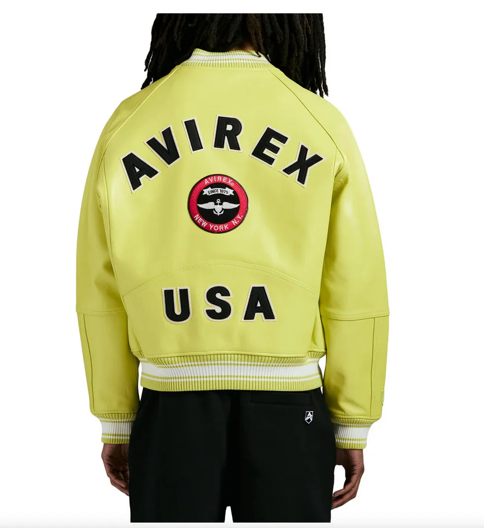 Avirex STADIUM JACKET varsity jacket in 100% antique European lamb leather Men's Spring 2025 New Leather Baseball Jersey coats