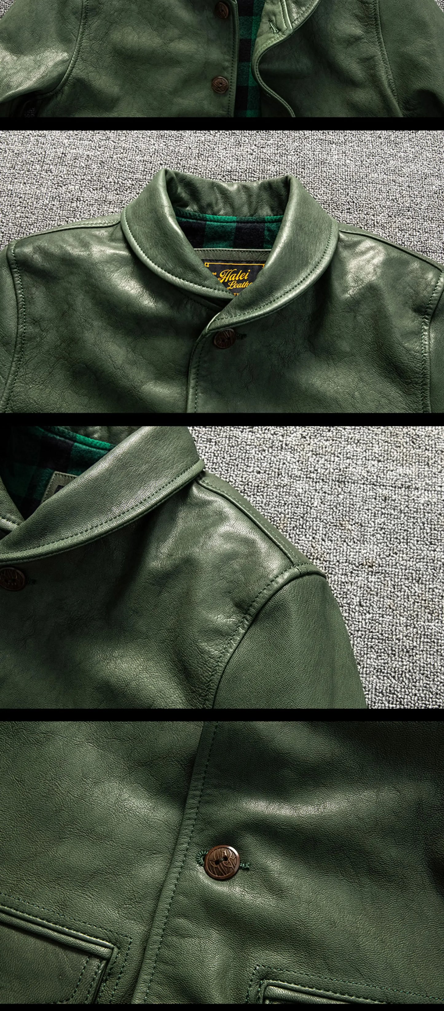 Cossack Green Fruit Leading Layer Mixed Sheepskin Leather Jacket Men's Slim Fit Leather Jacket Autumn and Winter Coat