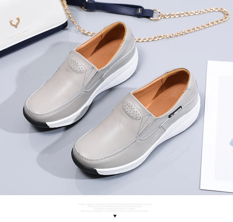 Women’s Genuine Leather Platform Loafers – Orthopedic Slip-On Casual Flats