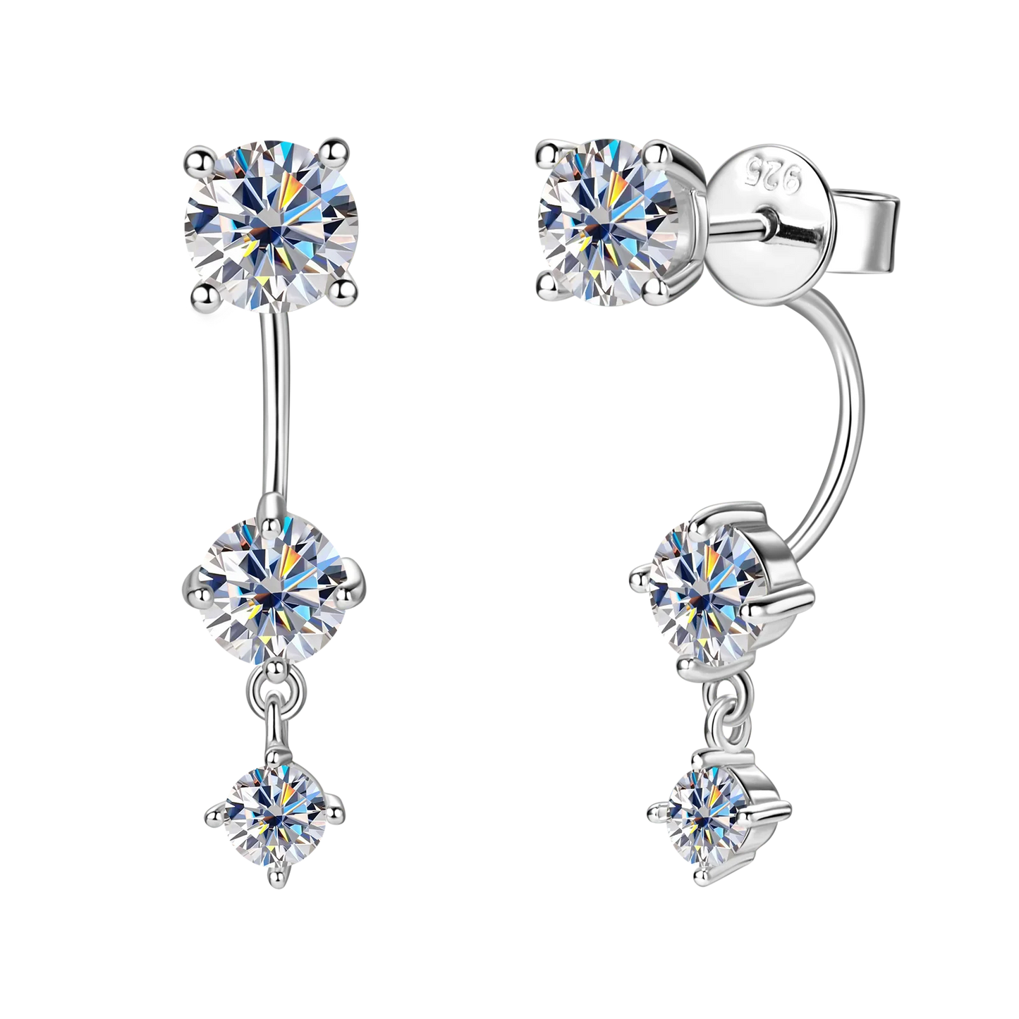Lnngy Front Back Double Sided Moissanite Stud Earring Pendientes Plata 925 Sterling Silver Earrings For Women 2 in 1 Ear Jewelry