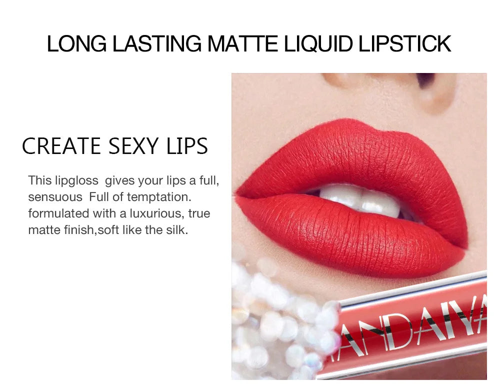 HANDAIYAN 6 Shade Lipstick Set Matte Finish Liquid Lip Gloss Waterproof Long Lasting No Smudge Vegan Beauty