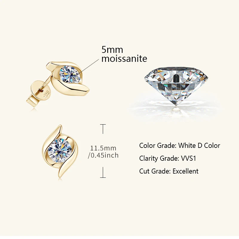 Sterling Silver 925 Real Moissanite Jewelry Set for Women 2.0ctw D Color Lab Diamond Stud Earrings Pendant Necklace Sets Gift