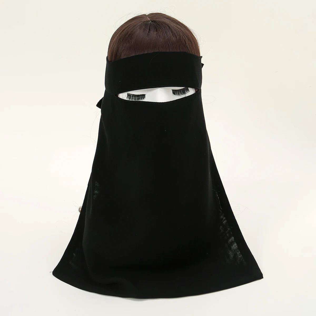 Black Chiffon Scarf Tie Back Niqab New Pearl Face Cover Muslim Prayer Khimar Niqab Face Cover for Women Solid Color Shawls