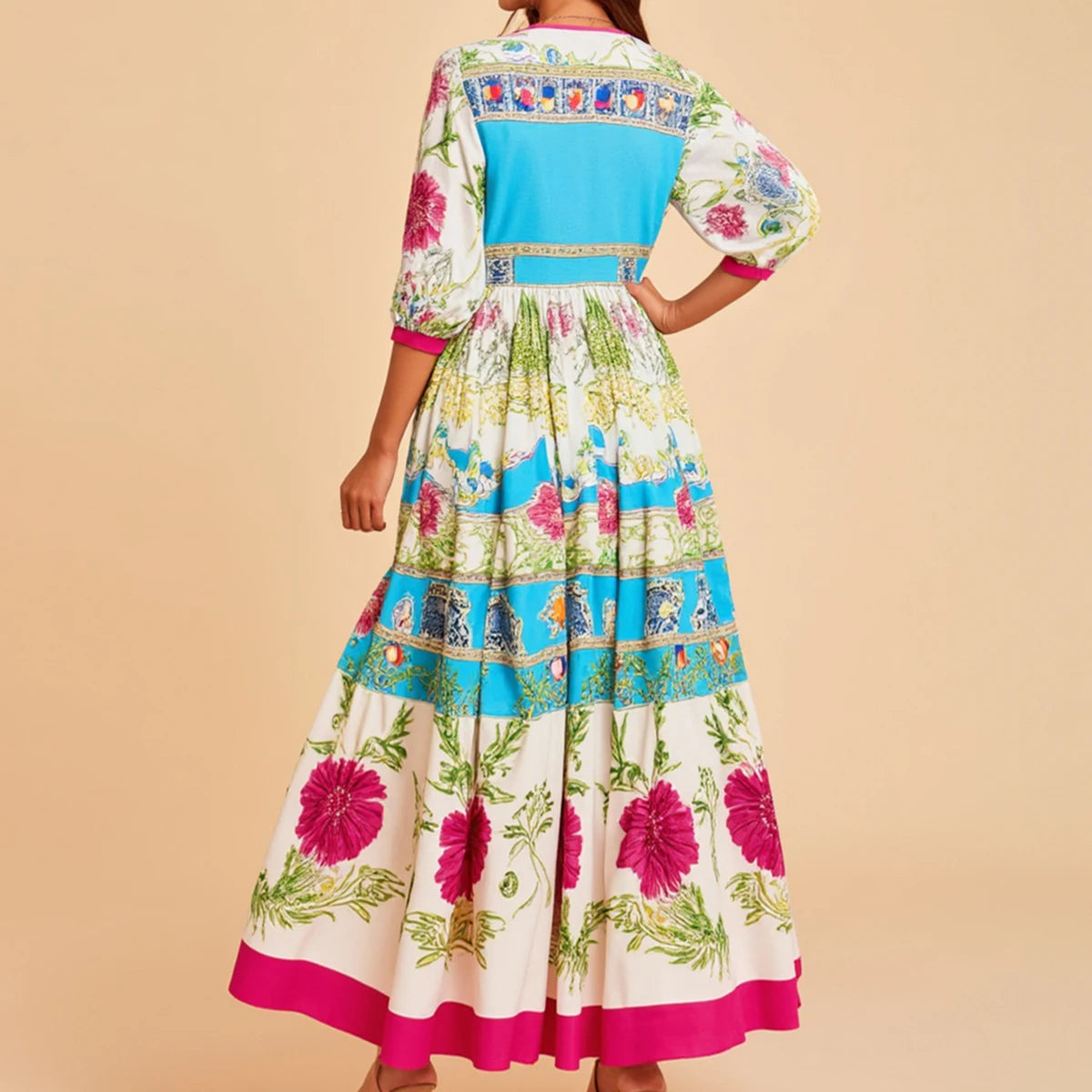 Rafiah Autumn Arabian Long Dress 2025 Casual Daily Floral V-Neck Lantern Sleeve High Neck
Midi A-Line Shift Dresses
For Women
